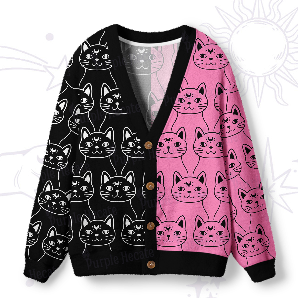 Purplehecate Sketchy Cat Ugly Cardigan Sweaters