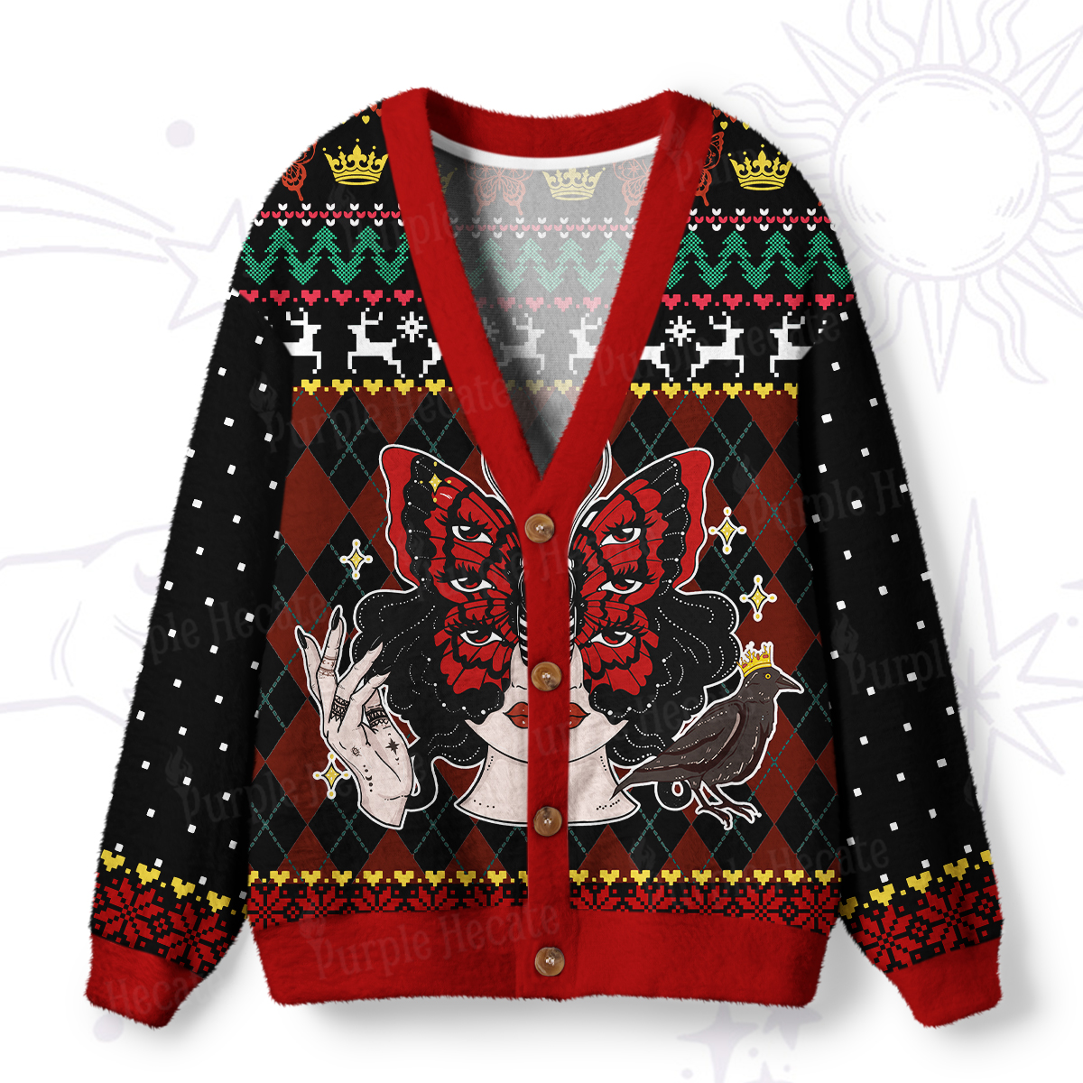 Purplehecate Stay Weird Gothic Butterfly Ugly Cardigan Sweaters