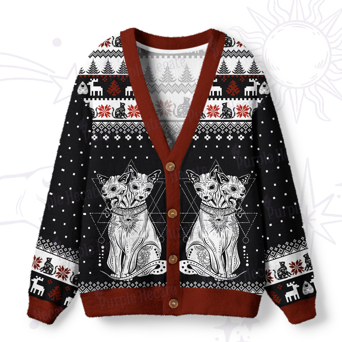 Purplehecate The Cat Goddess Bastet Ugly Cardigan Sweaters