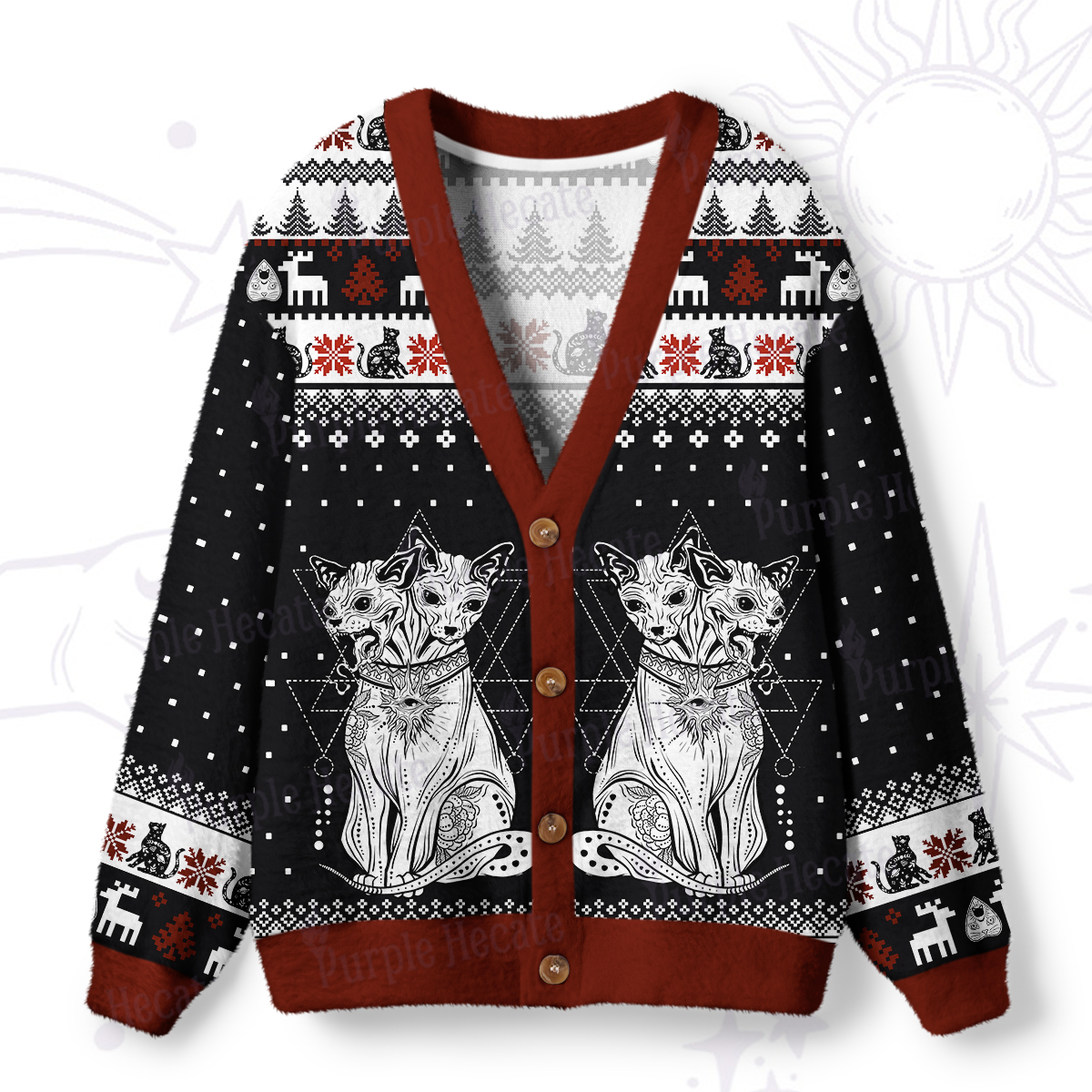 Magic Purplehecate The Cat Goddess Bastet Ugly Cardigan Sweaters