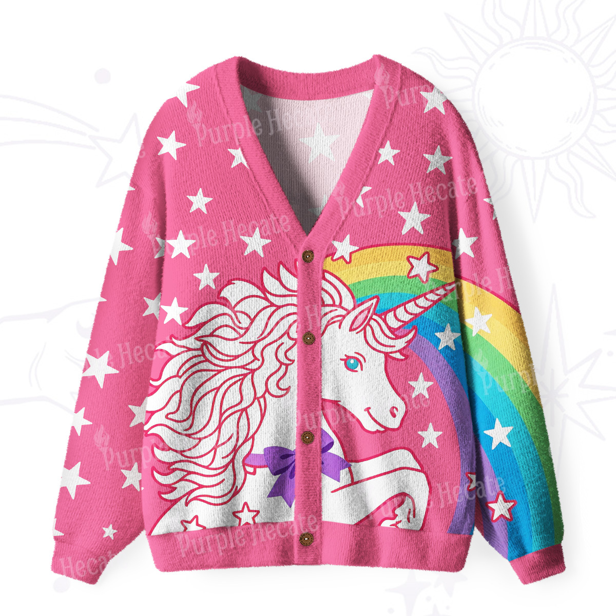 Purplehecate Dreamy Rainbow Unicorn Ugly Cardigan Sweaters