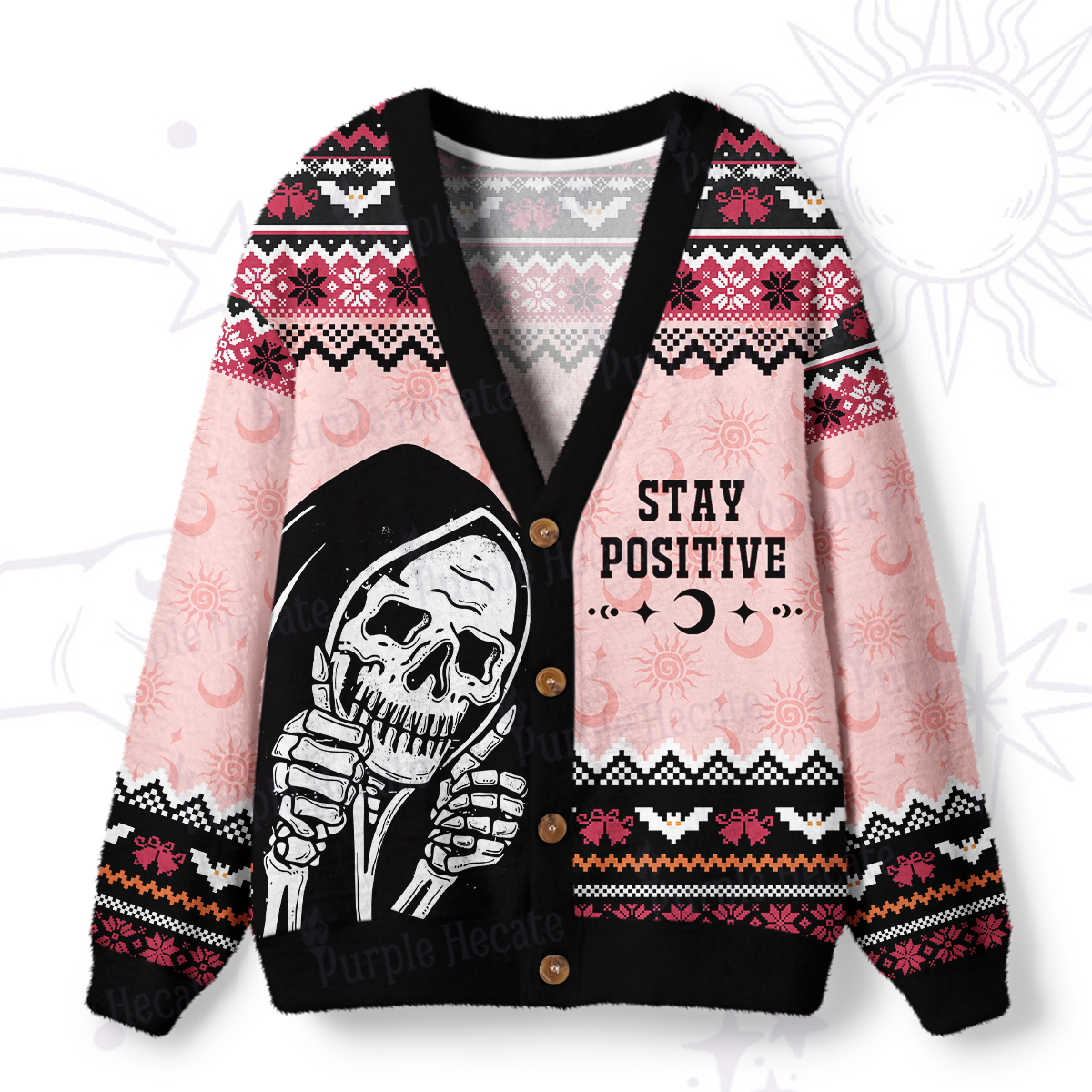 Purplehecate Stay Positive Ugly Cardigan Sweaters