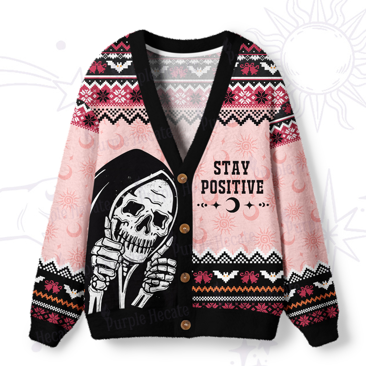 Magic Purplehecate Stay Positive Ugly Cardigan Sweaters