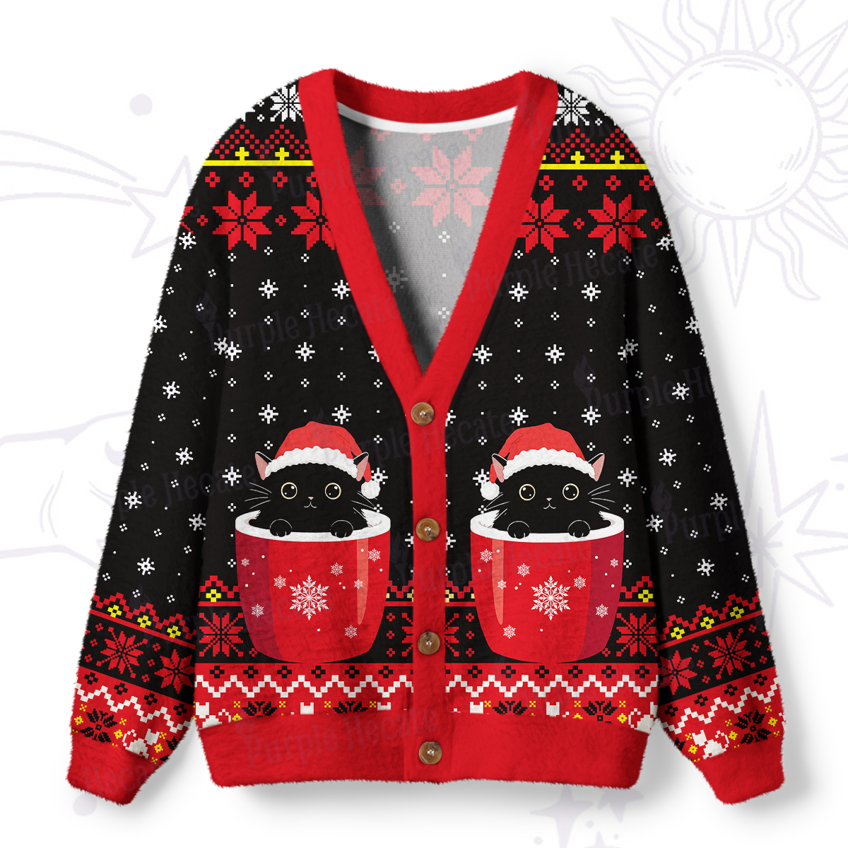 Purplehecate I like Cats And Coffee Ugly Cardigan Sweaters