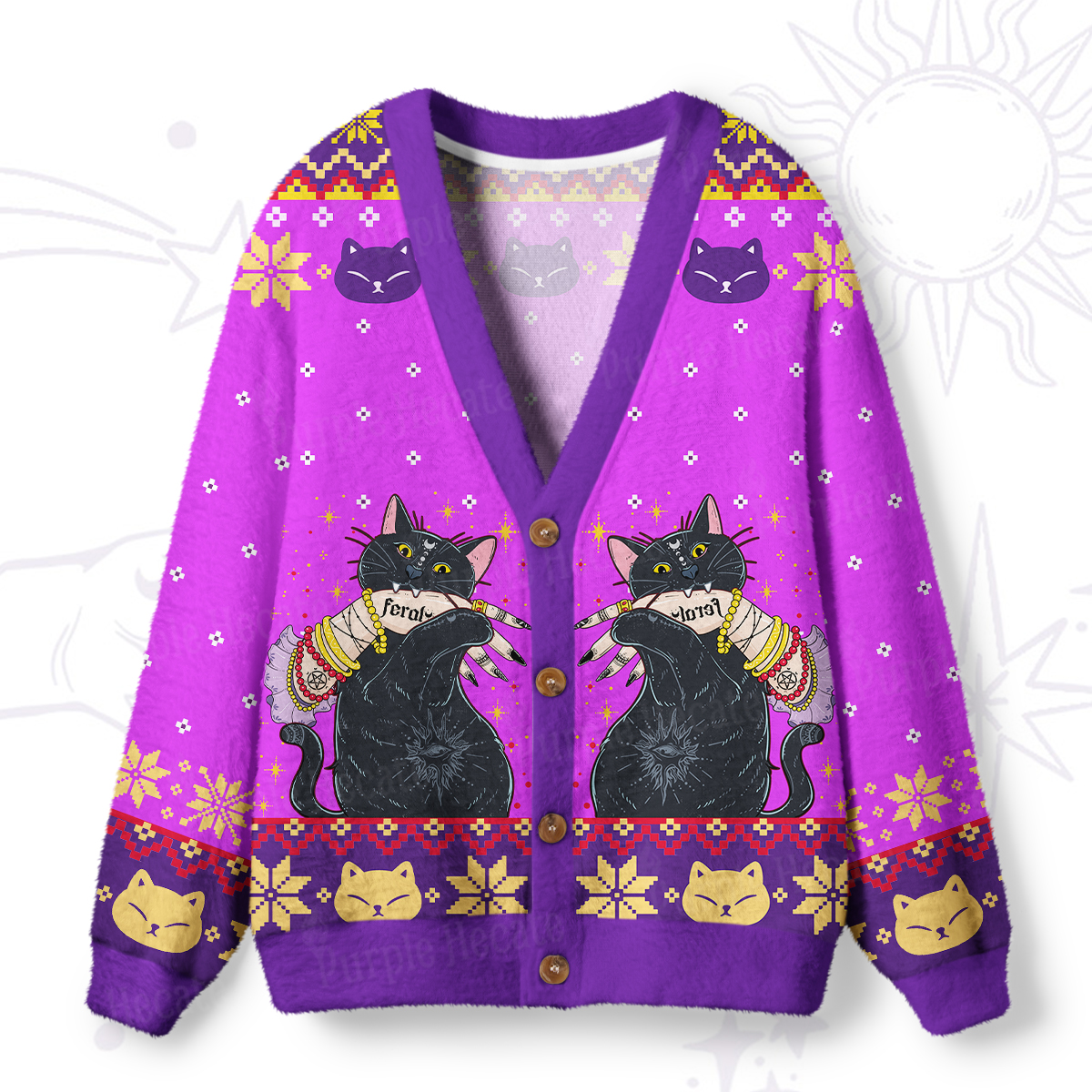 Purplehecate Feral Cat Ugly Cardigan Sweaters