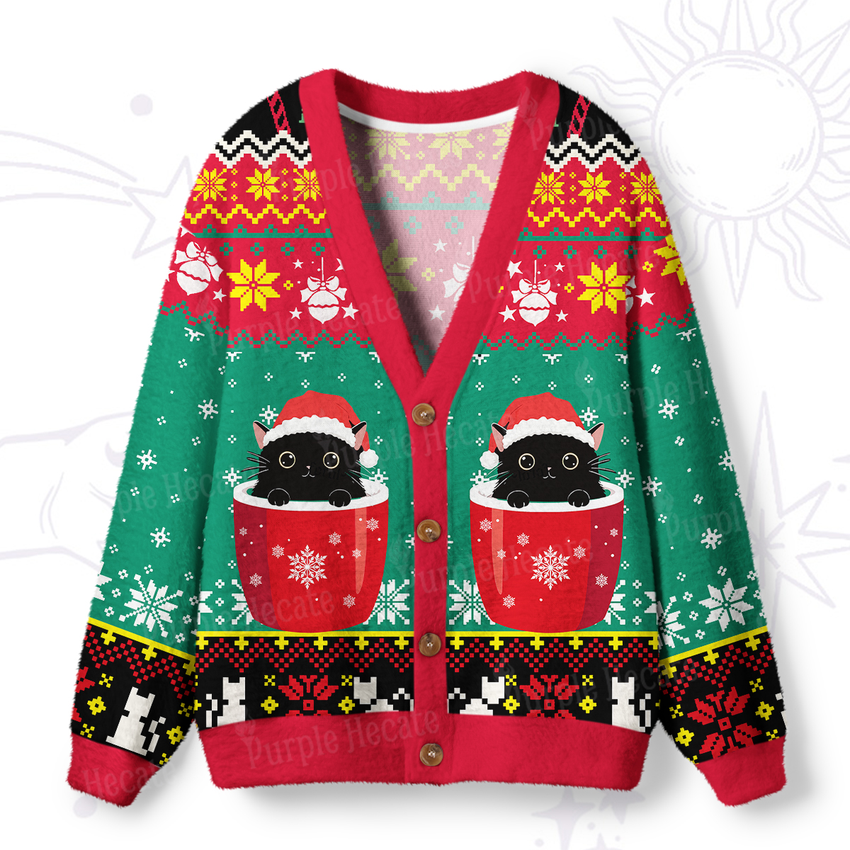 Purplehecate I like Cats And Coffee Ugly Cardigan Sweaters