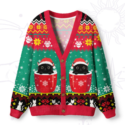 Purplehecate I like Cats And Coffee Ugly Cardigan Sweaters