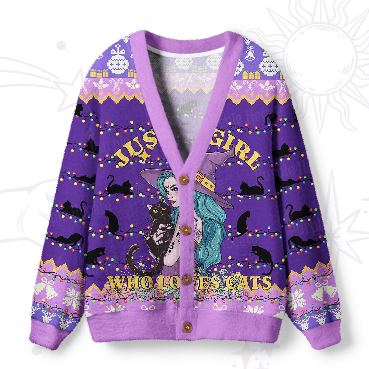 Purplehecate Just A Girl Who Loves Cats Ugly Cardigan Sweaters
