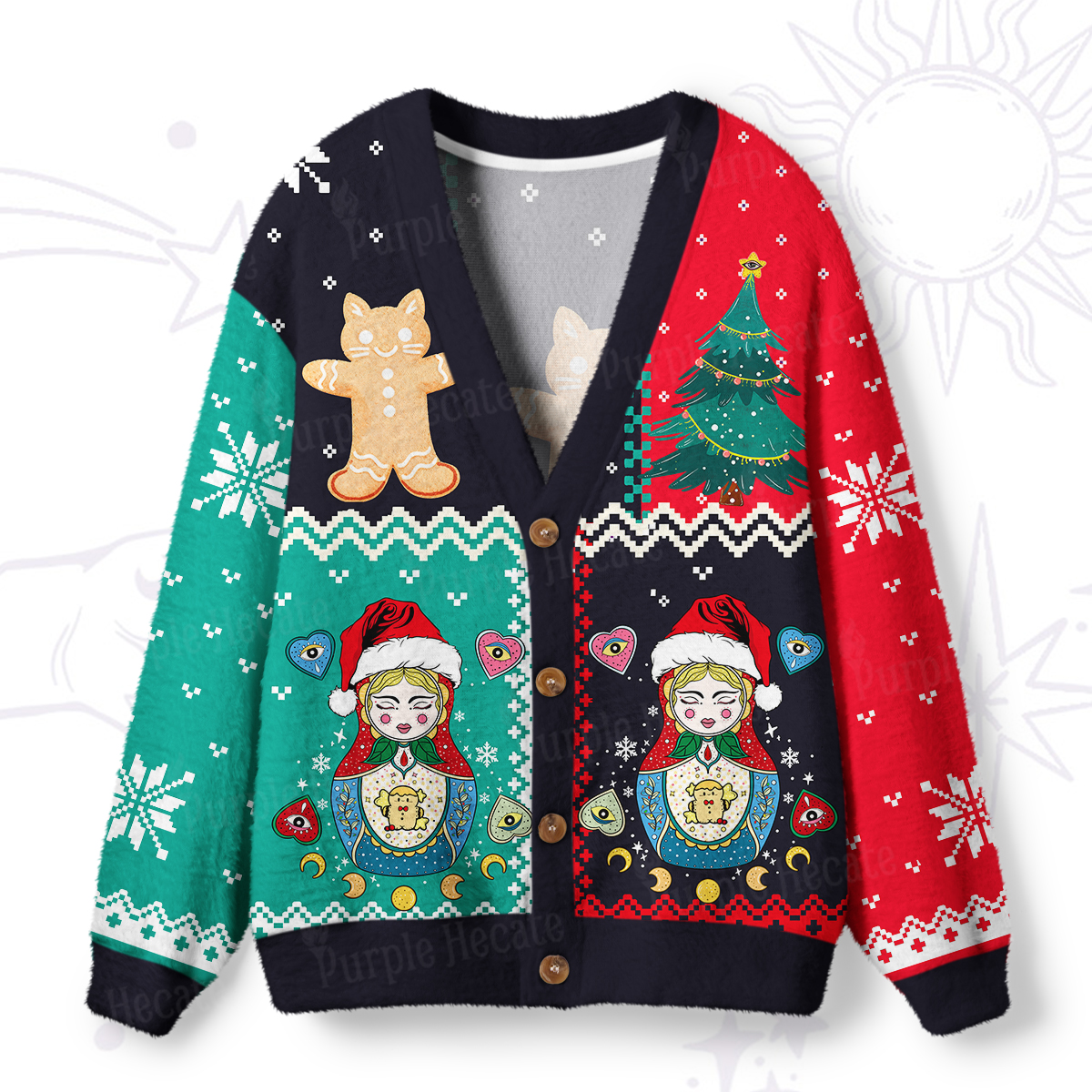 Purplehecate Nesting Doll Ugly Cardigan Sweaters
