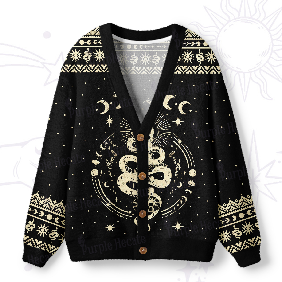 Magic Purplehecate Snake And Moon Phase Comfort Ugly Cardigan Sweaters