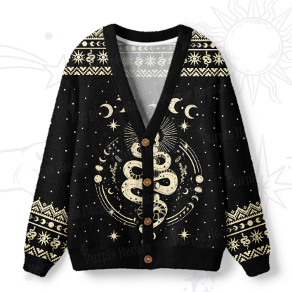 Purplehecate Snake And Moon Phase Comfort Ugly Cardigan Sweaters