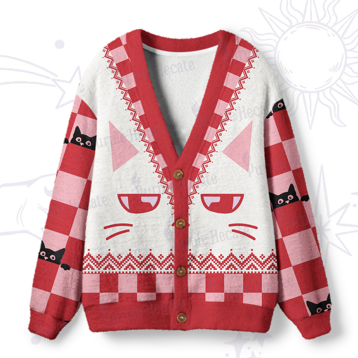 Purplehecate Sassy Cat Ugly Cardigan Sweaters