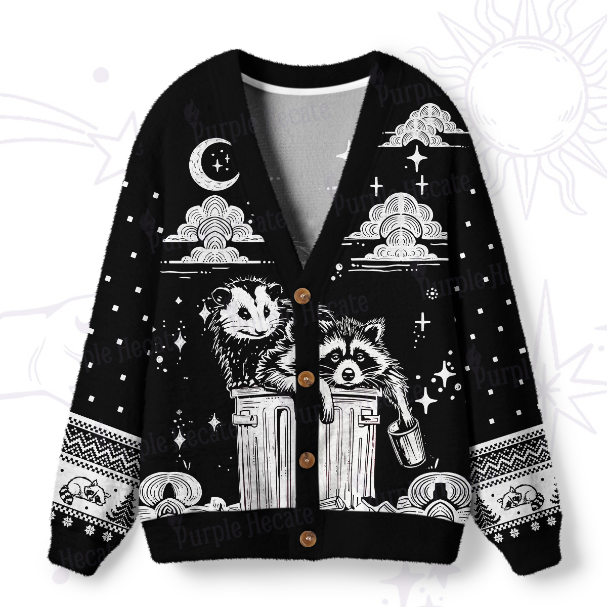Purplehecate The Team Trash Raccoon & Possum Ugly Cardigan Sweaters