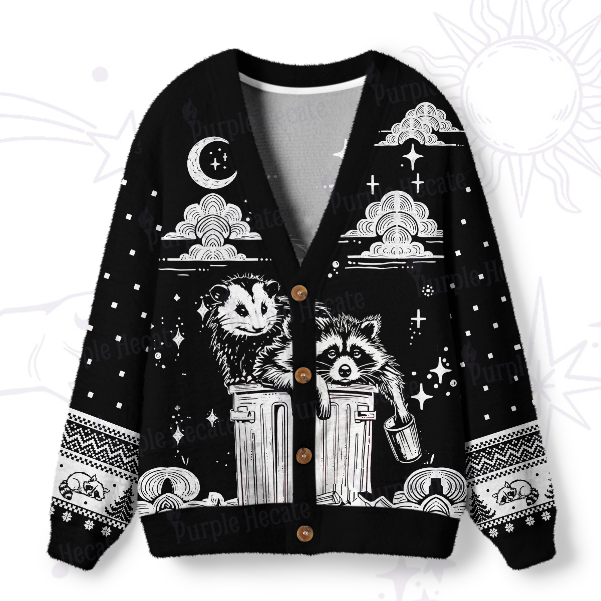 Magic Purplehecate The Team Trash Raccoon & Possum Ugly Cardigan Sweaters