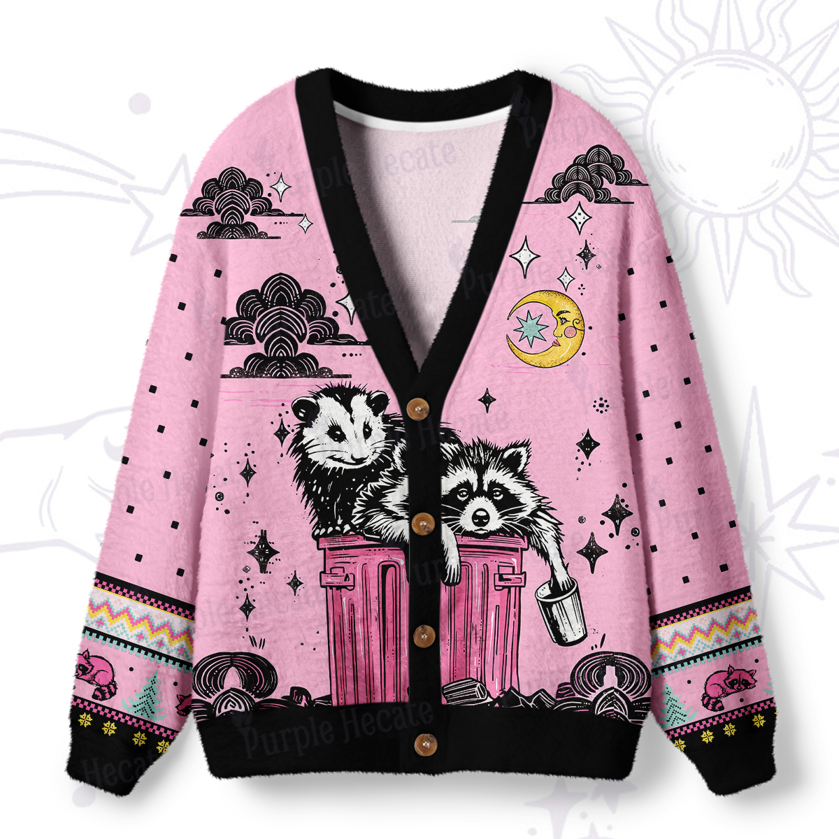 Purplehecate The Team Trash Raccoon & Possum Tarot Ugly Cardigan Sweaters