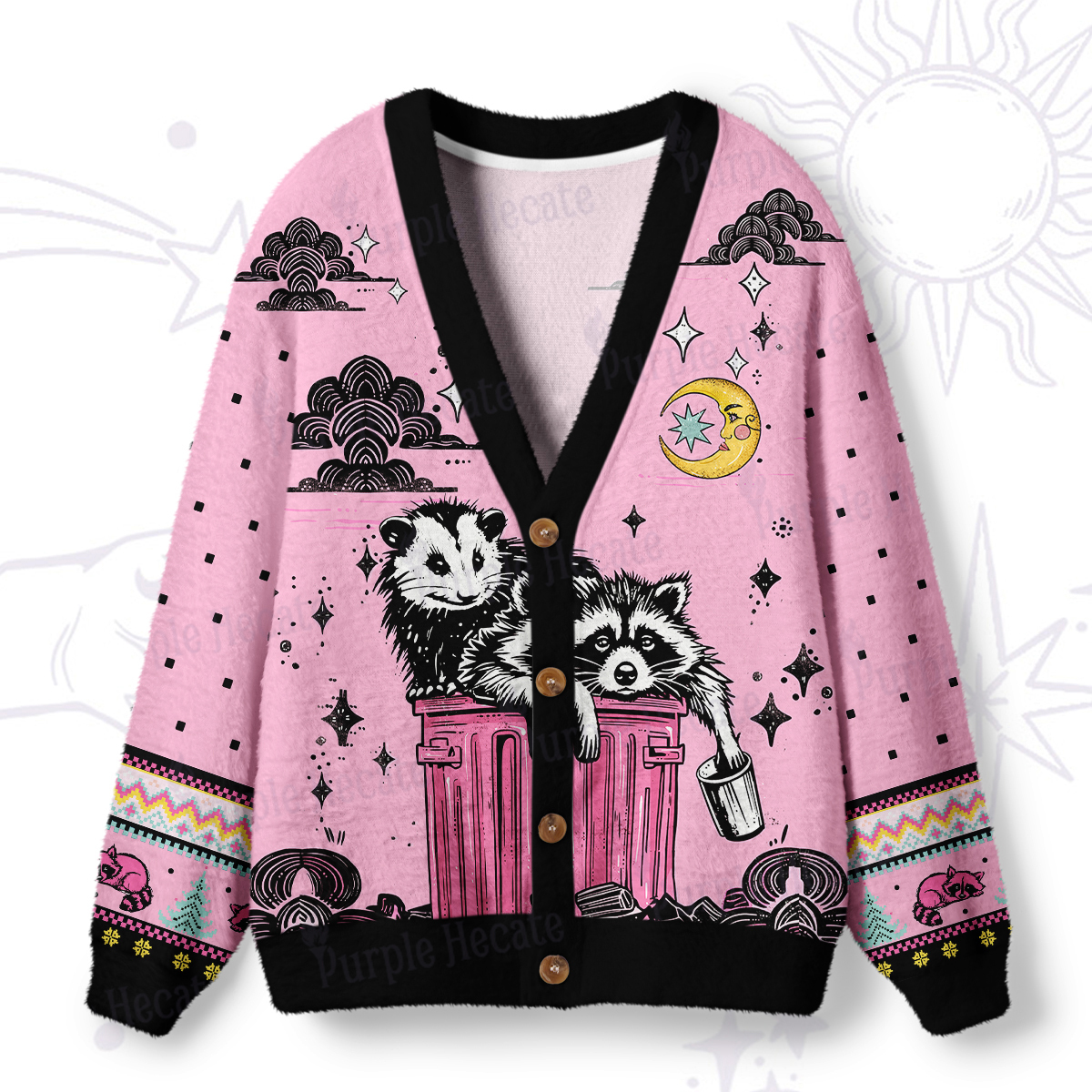 Magic Purplehecate The Team Trash Raccoon & Possum Tarot Ugly Cardigan Sweaters