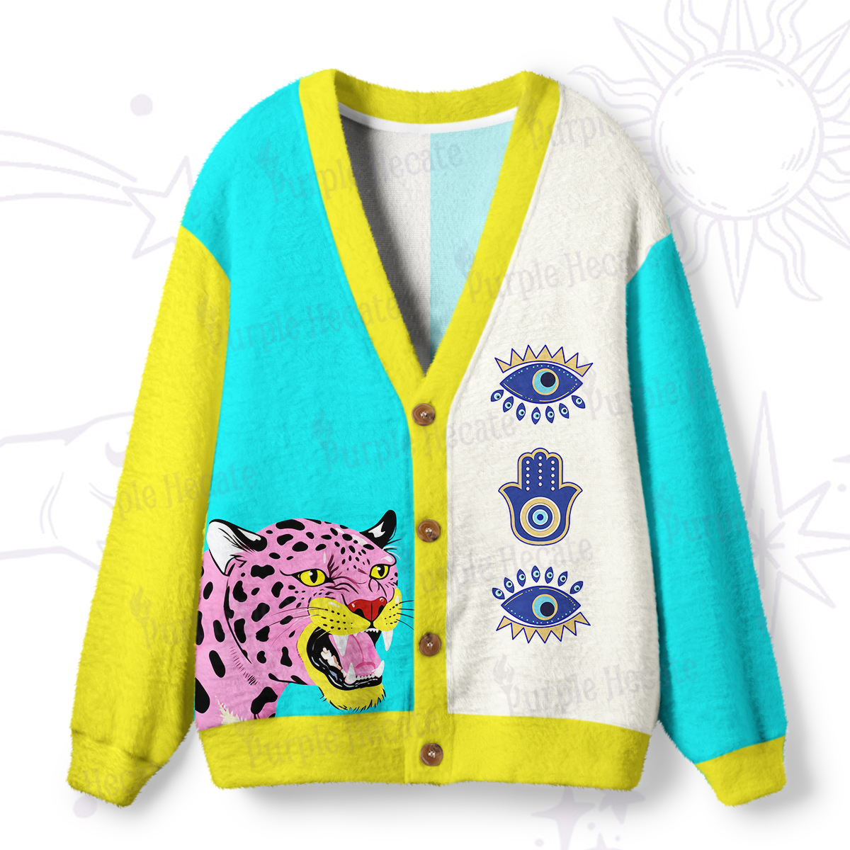 Purplehecate Savage Leopard Evil Eye Ugly Cardigan Sweaters