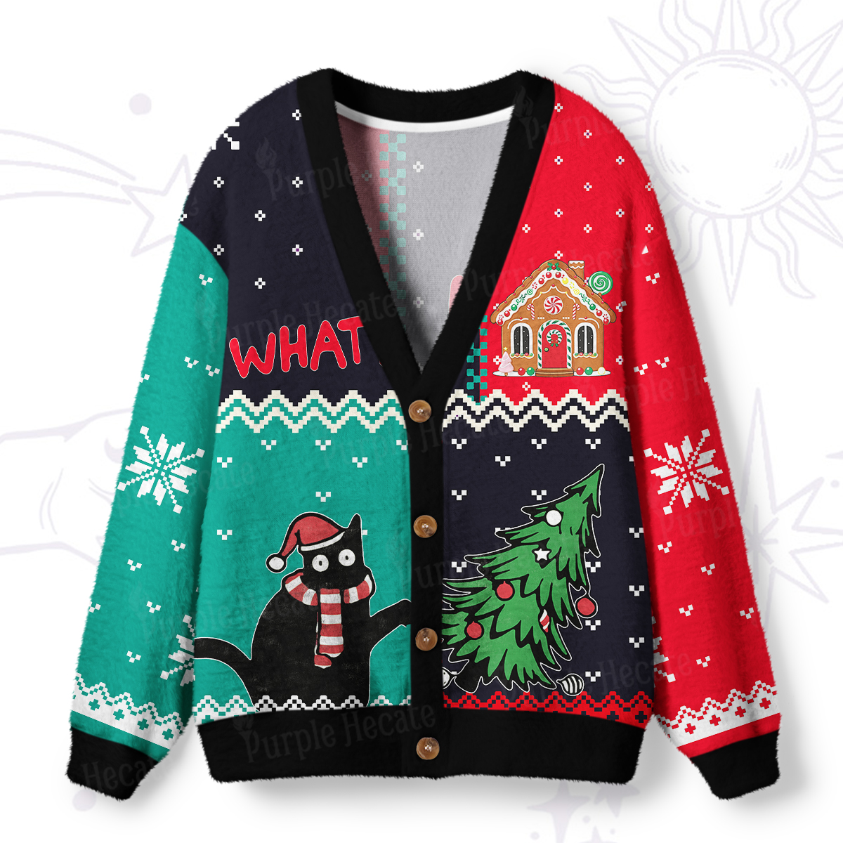 Purplehecate Christmas Black Cat Ugly Cardigan Sweaters