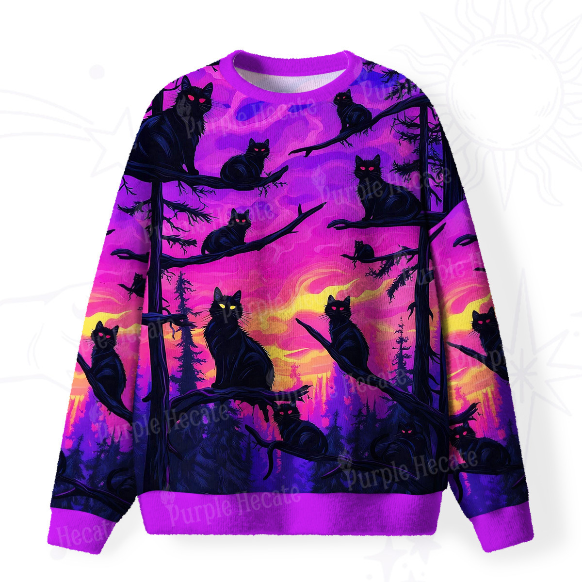 Purplehecate Twilight Forest Guardian Cat Fuzzy Ugly Sweatshirt