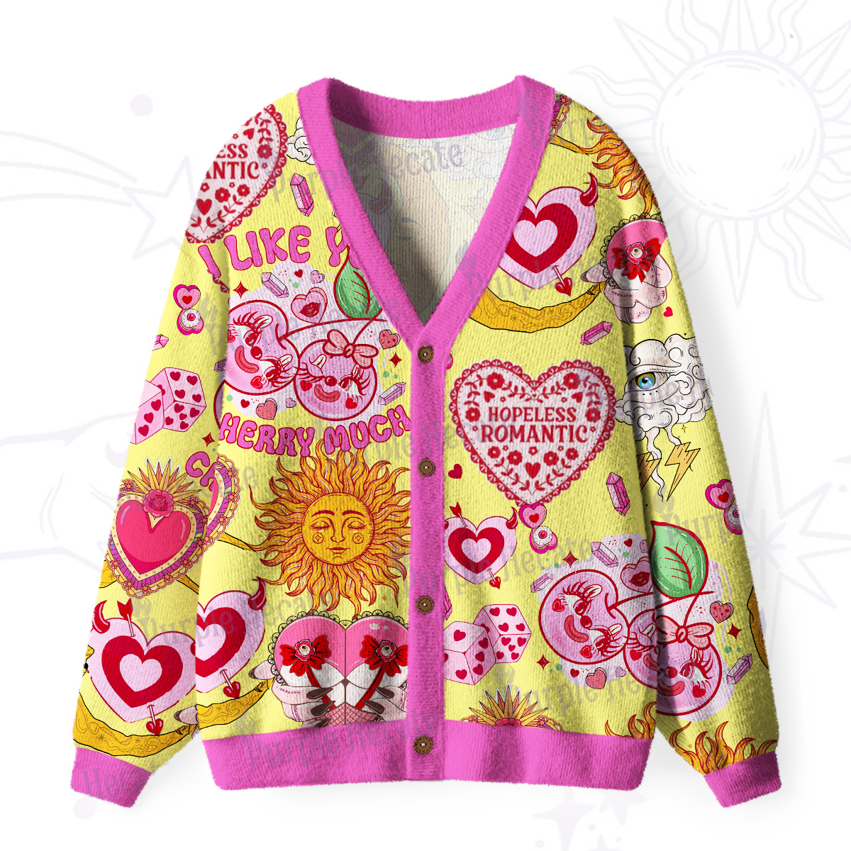 Purplehecate Hopeless Romantic Love Doodle Ugly Cardigan Sweaters