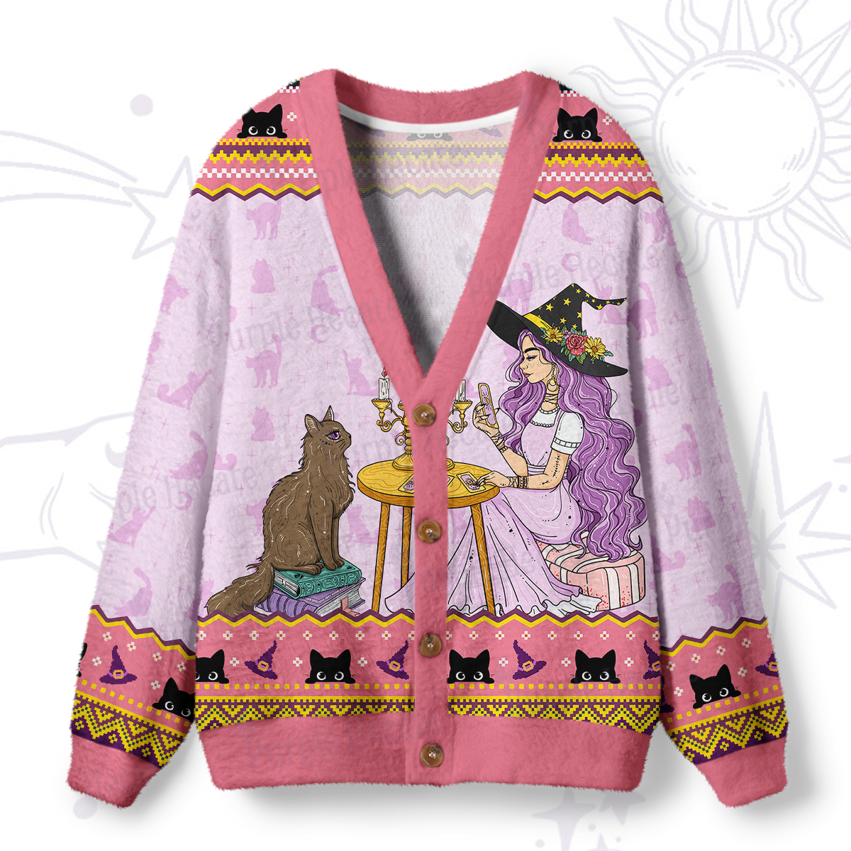 Purplehecate The Cat Witch Mom Tarot Ugly Cardigan Sweaters