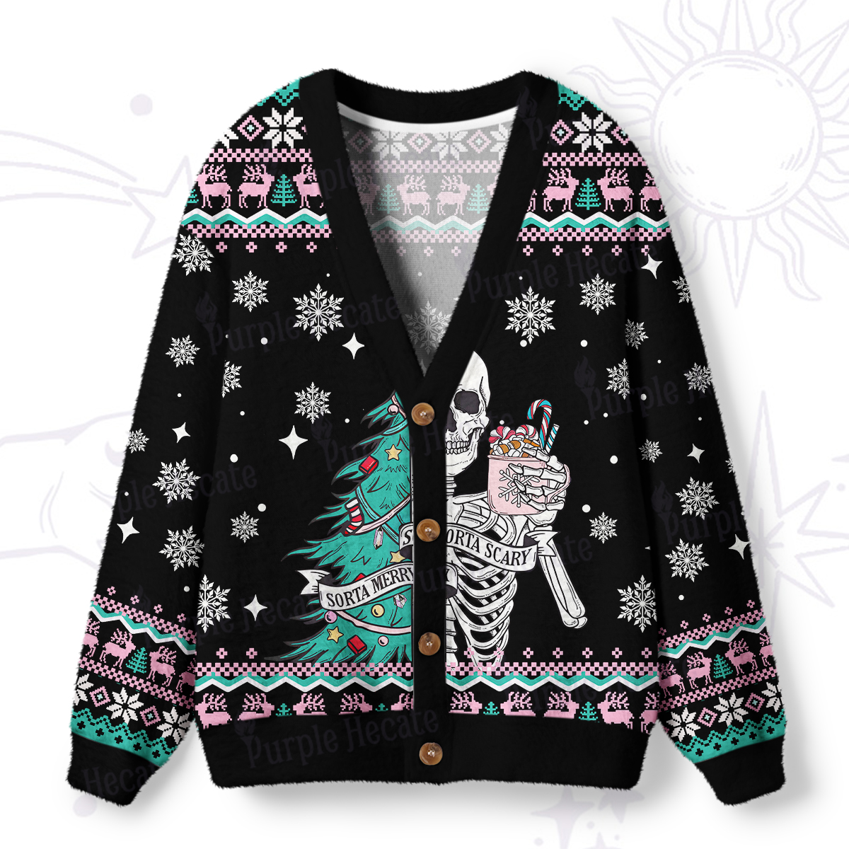 Purplehecate Sorta Merry Sorta Scary Christmas Ugly Cardigan Sweaters