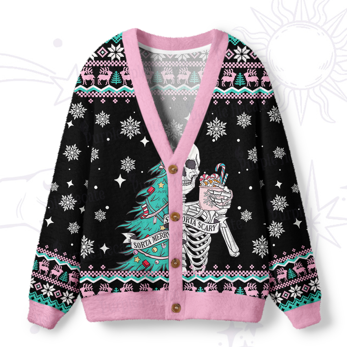 Purplehecate Sorta Merry Sorta Scary Christmas Ugly Cardigan Sweaters