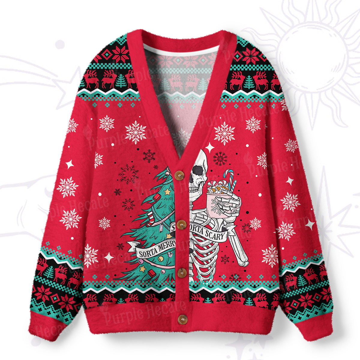 Purplehecate Sorta Merry Sorta Scary Christmas Ugly Cardigan Sweaters