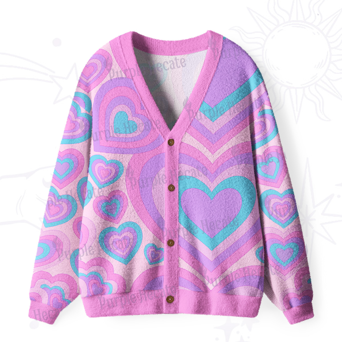Purplehecate Soft Pastel Love Waves Ugly Cardigan Sweaters