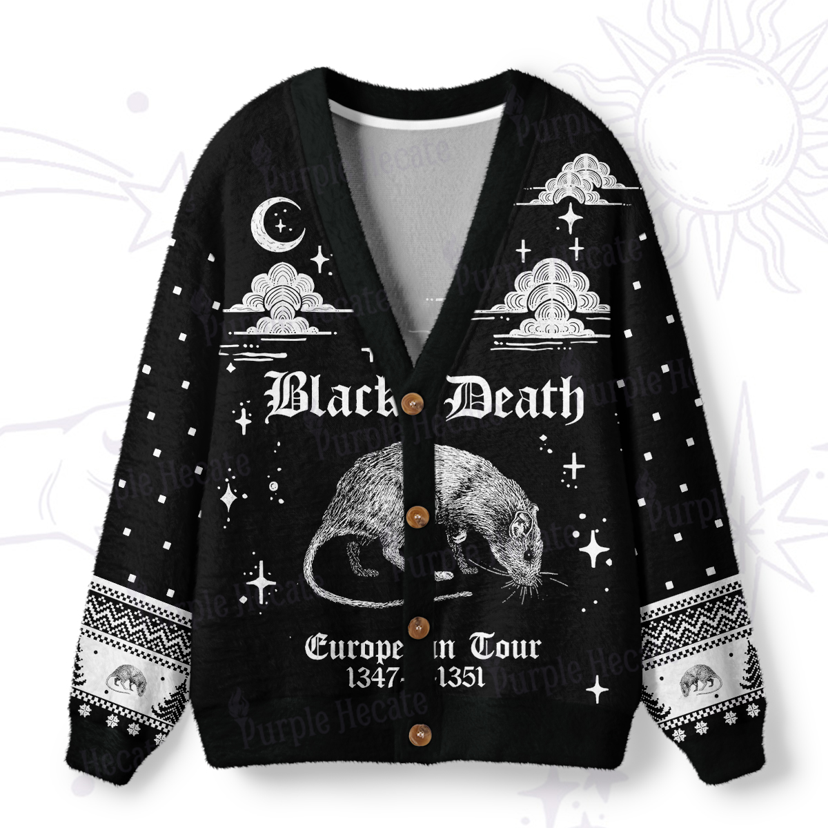 Purplehecate Black Death European Tour Ugly Cardigan Sweaters