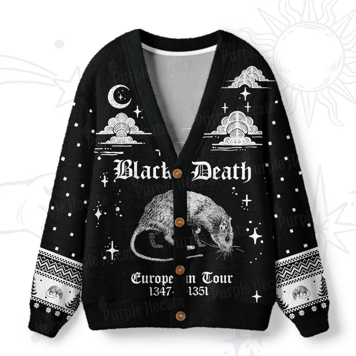 Magic Purplehecate Black Death European Tour Ugly Cardigan Sweaters