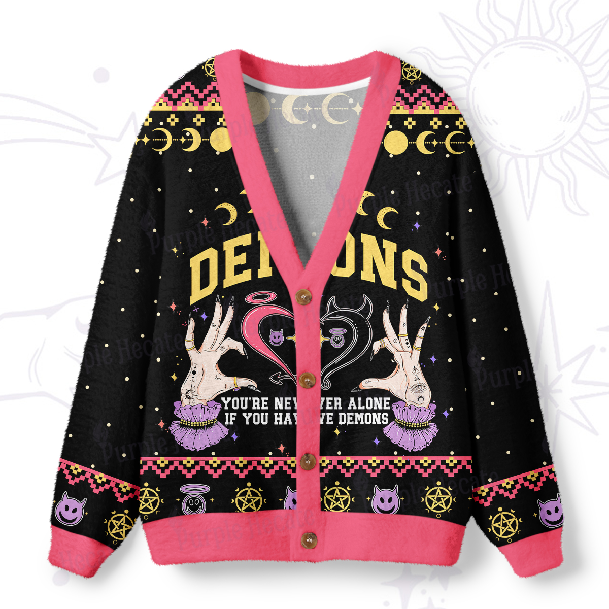 Purplehecate You're Never Alone If You Have Demons Ugly Cardigan Sweaters
