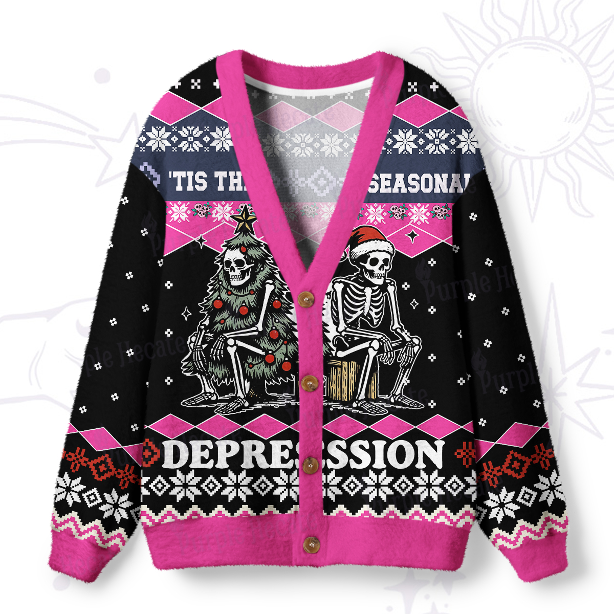 Purplehecate Seasonal Depression Christmas Ugly Cardigan Sweaters
