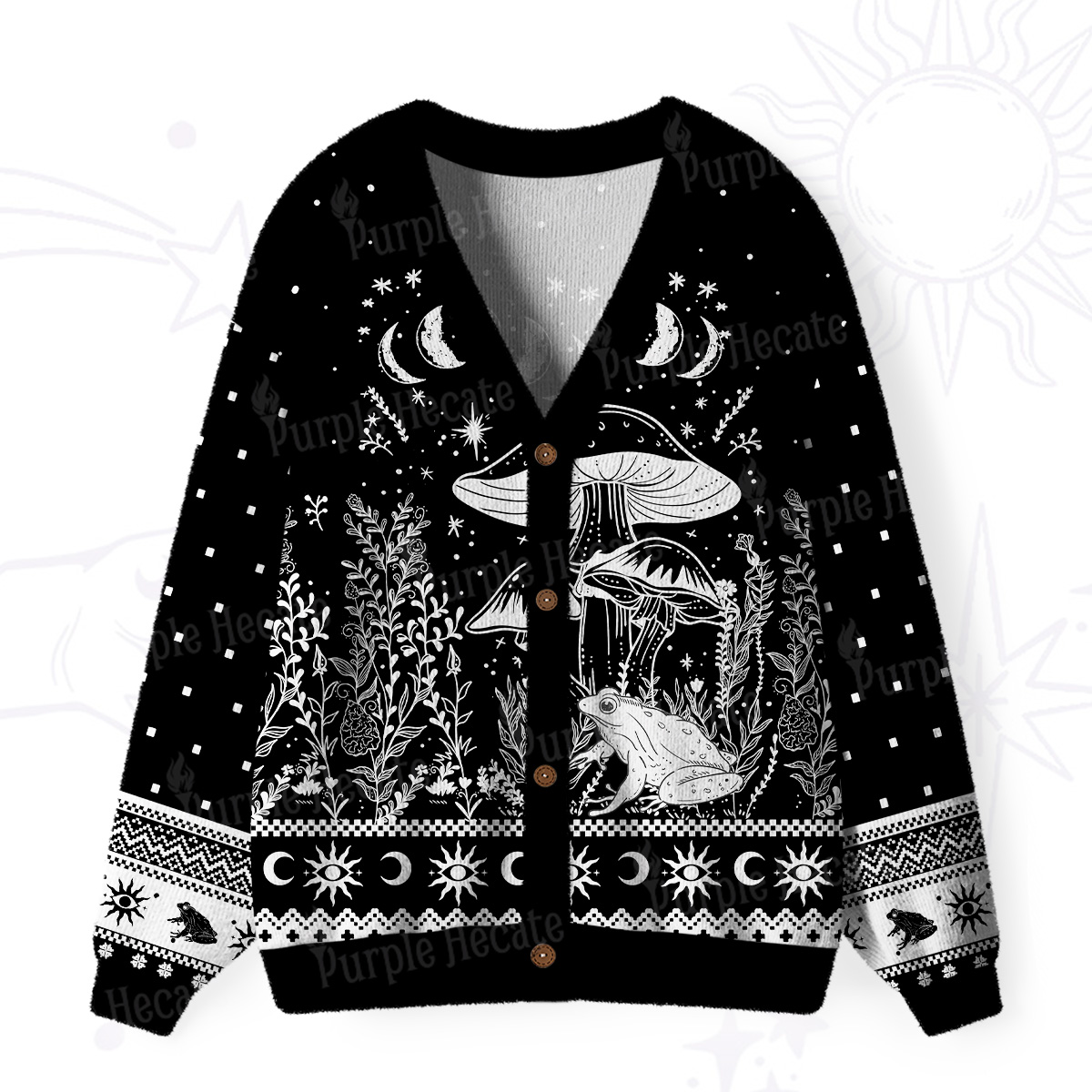 Purplehecate Celestial Frog Mushrooms Ugly Cardigan Sweaters