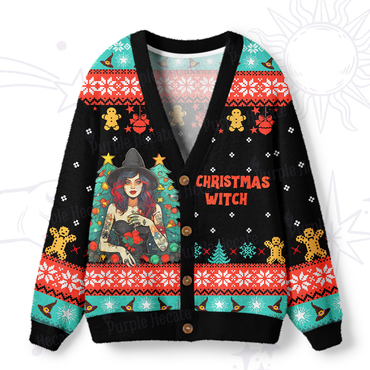 Purplehecate Christmas Witch Ugly Cardigan Sweaters