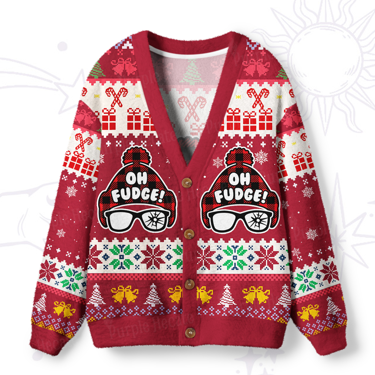 Purplehecate Oh Fudge Christmas Ugly Cardigan Sweaters
