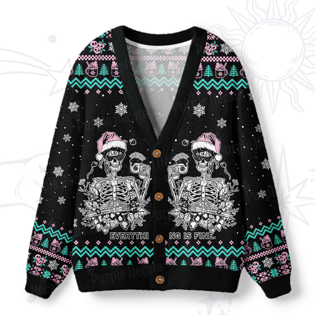 Purplehecate Everything Is Fine Christmas Ugly Cardigan Sweaters