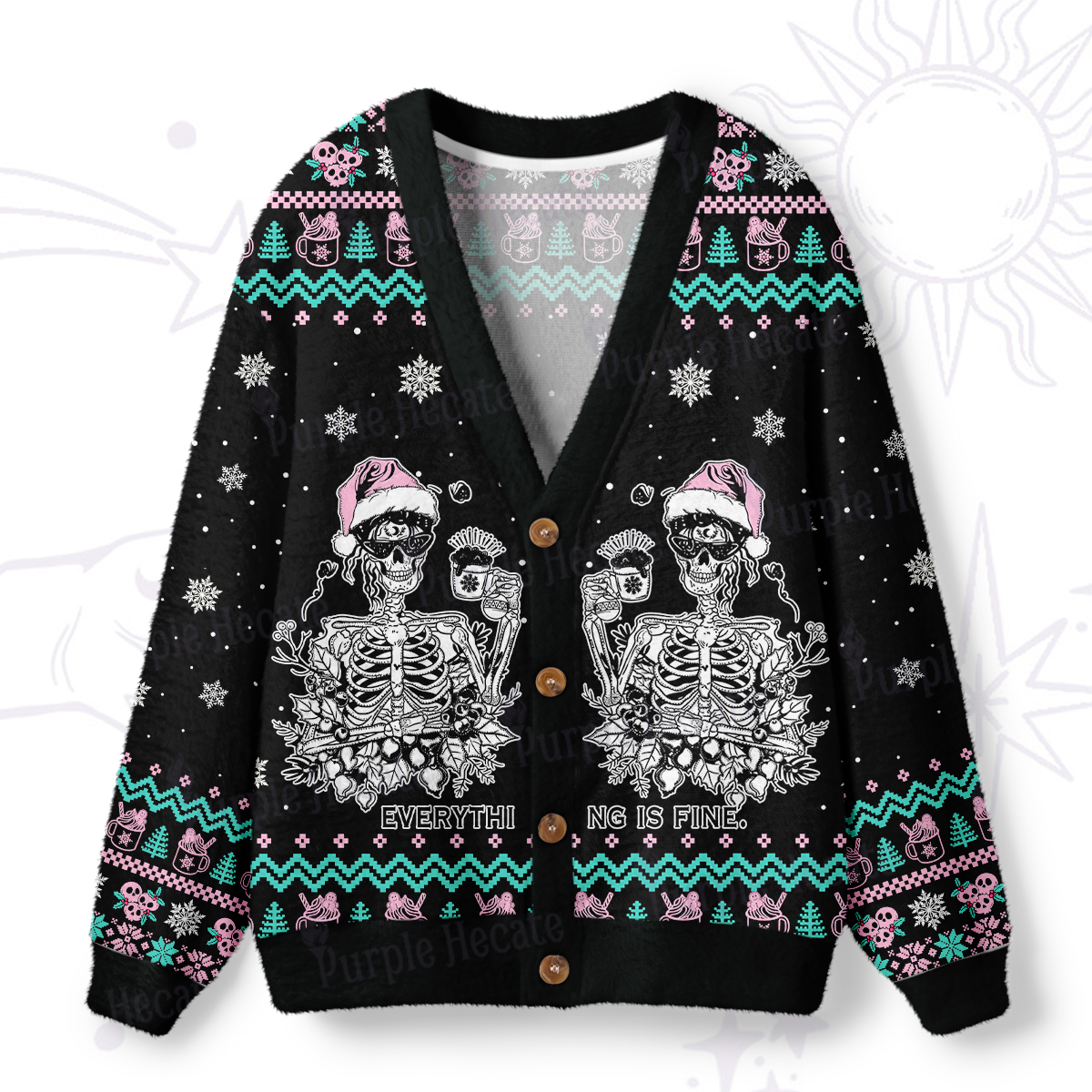 Magic Purplehecate Everything Is Fine Christmas Ugly Cardigan Sweaters