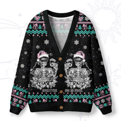 Purplehecate Everything Is Fine Christmas Ugly Cardigan Sweaters