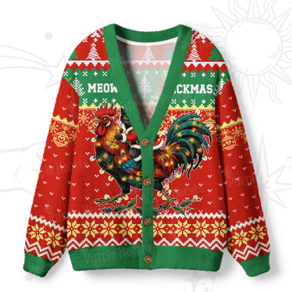 Purplehecate Meowy Chickenmas Ugly Cardigan Sweaters