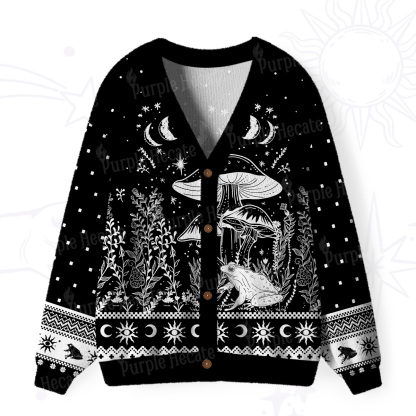 Purplehecate Celestial Frog Mushrooms Ugly Cardigan Sweaters