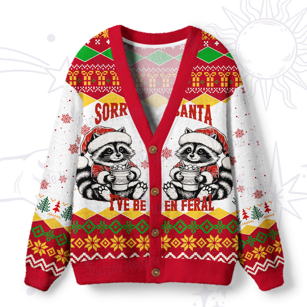 Purplehecate Sorry Santa I've Been Feral Christmas Ugly Cardigan Sweaters