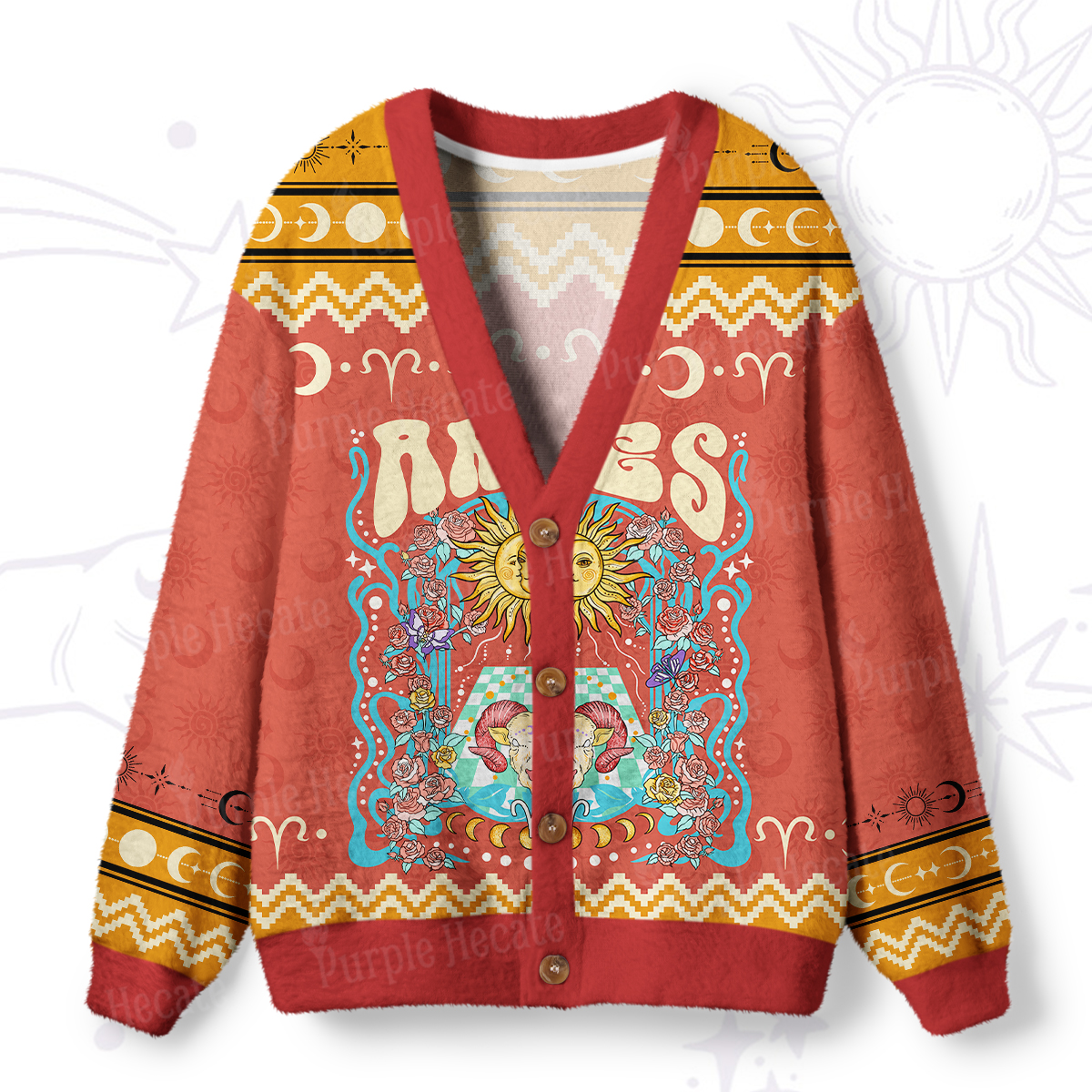 Purplehecate Aries Spirit Zodiac Ugly Cardigan Sweaters