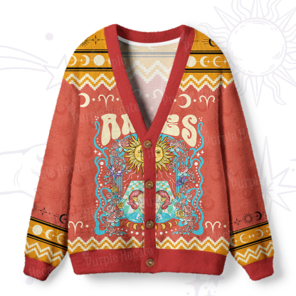 Purplehecate Aries Spirit Zodiac Ugly Cardigan Sweaters