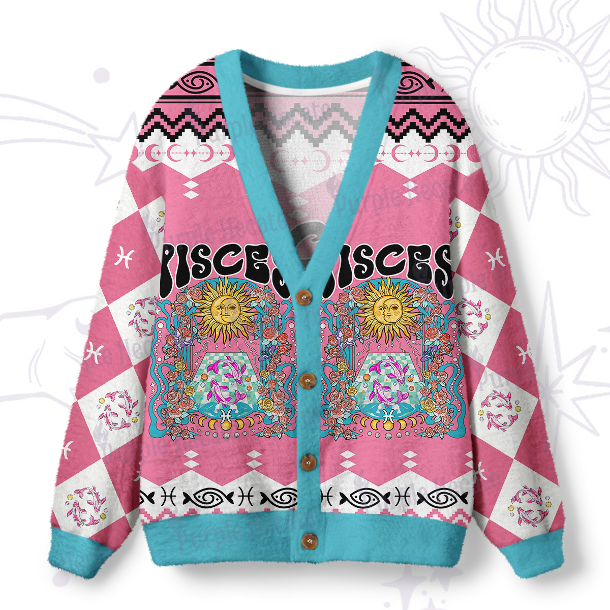 Magic Purplehecate Pisces Spirit Zodiac Ugly Cardigan Sweaters