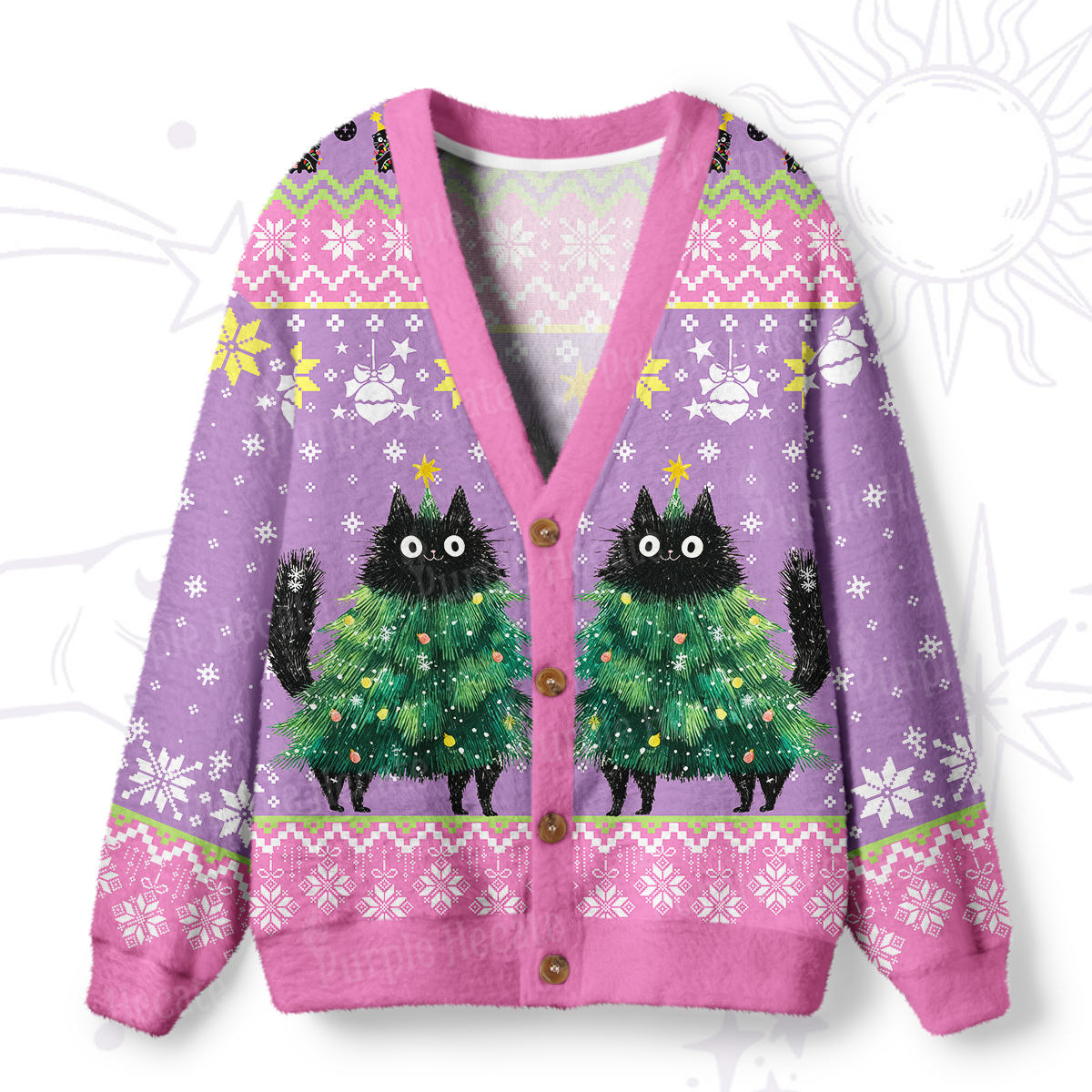 Purplehecate Funny Black Cat in Tree Ugly Cardigan Sweaters