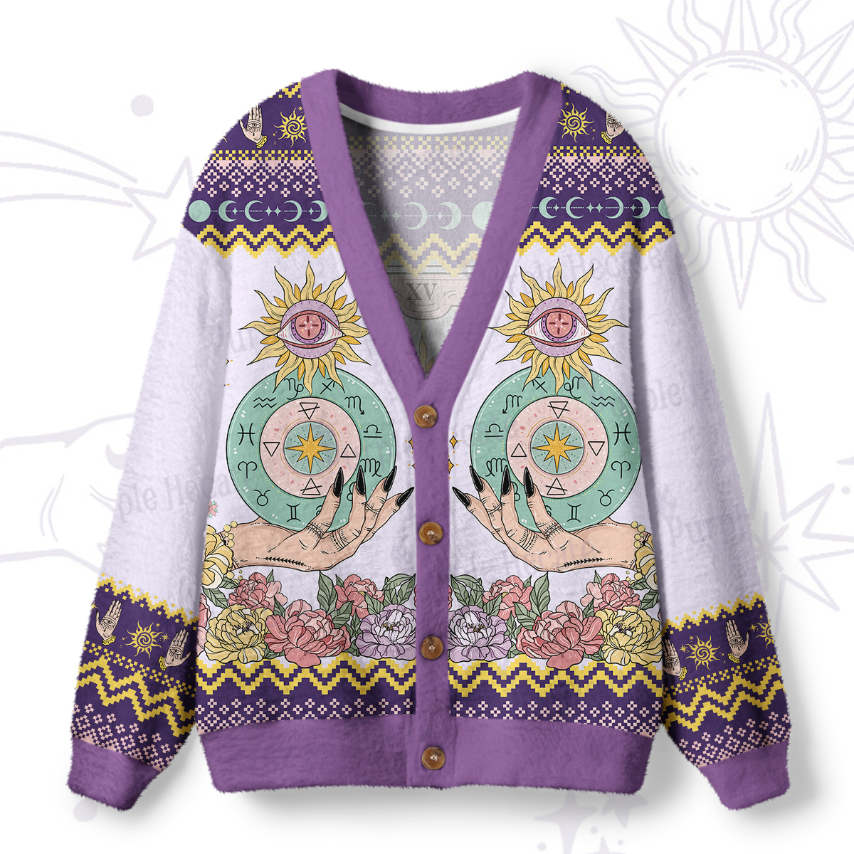 Purplehecate The Wheel of Fate Tarot Card Ugly Cardigan Sweaters