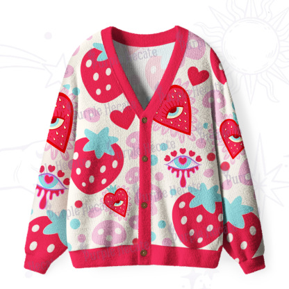 Purplehecate Whimsical Strawberry Hearts Ugly Cardigan Sweaters