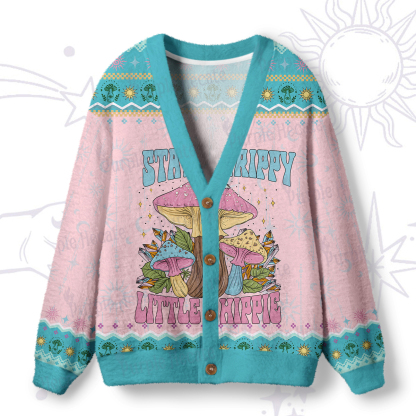 Purplehecate Stay Trippy Little Hippie Mushroom Ugly Cardigan Sweaters