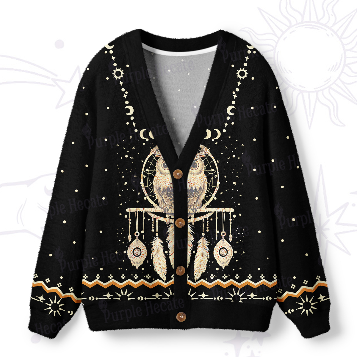 Magic Purplehecate Luna Owl Dream Catcher Ugly Cardigan Sweaters
